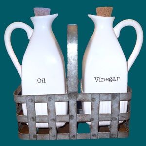 MudPie Oil and Vinegar set with rustic metal caddy